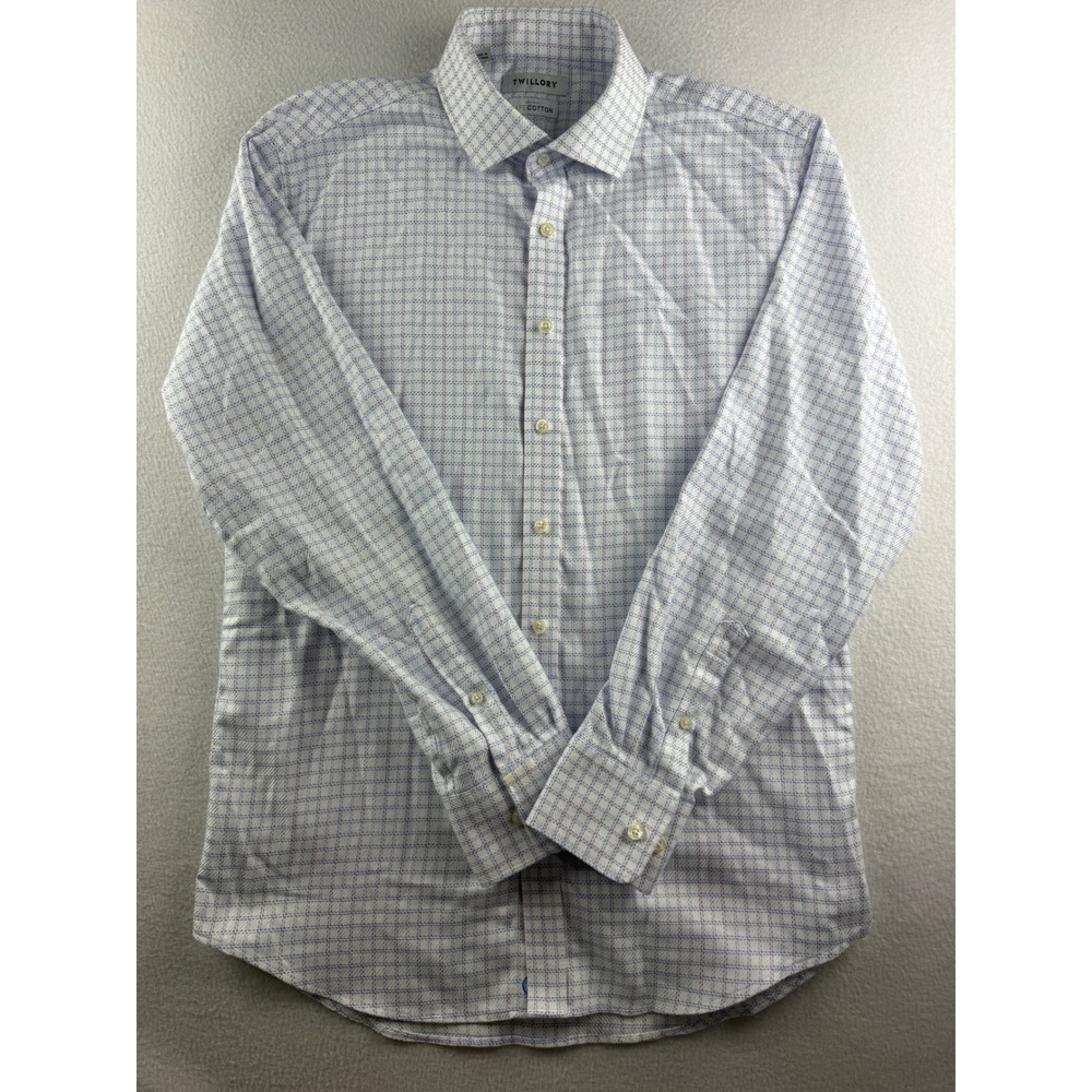 Twillory Mens Tailored Fit Non-Iron Safe Cotton Grid Dress Shirt Blue Purple 17